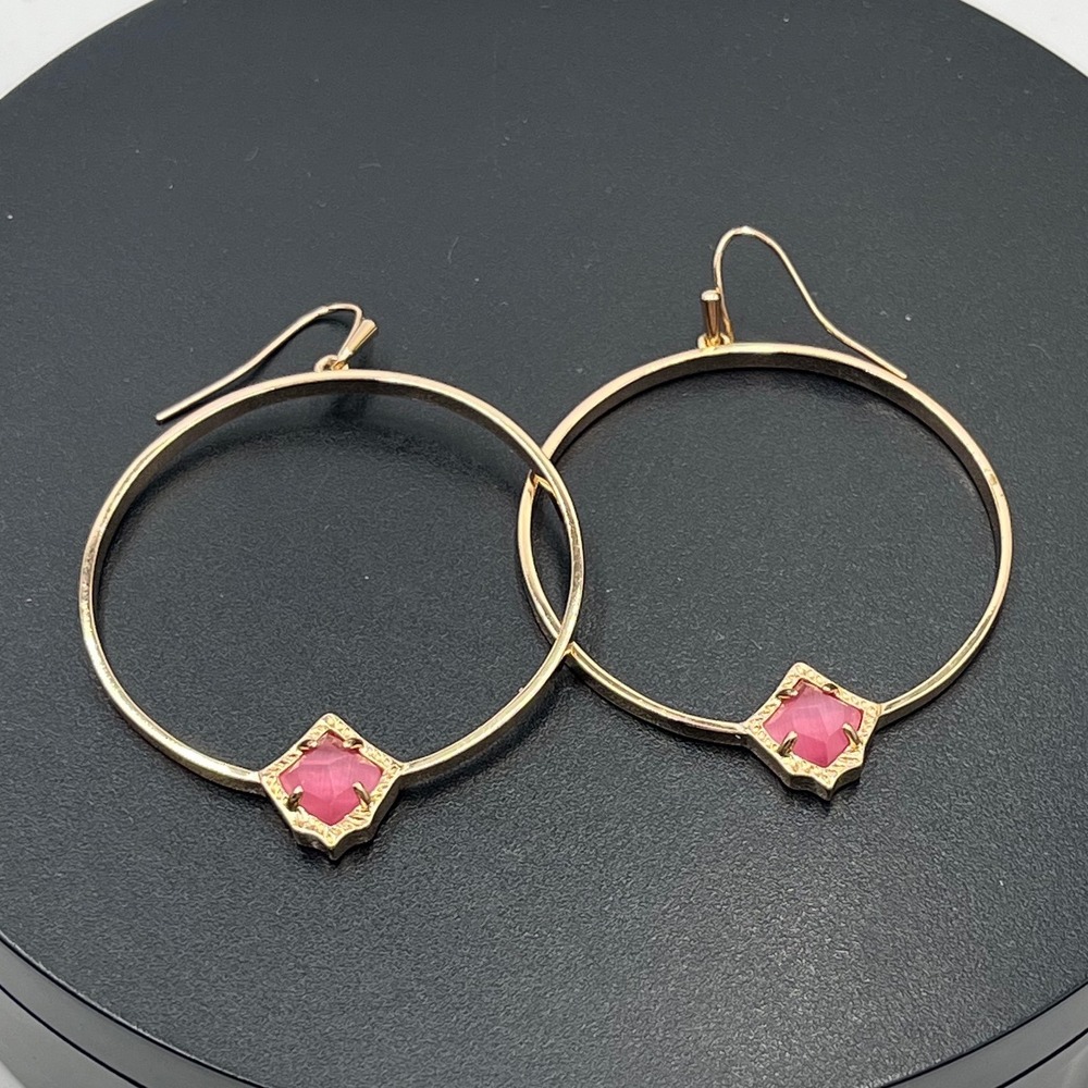 Kendra Scott Gold Plated Elberta Pink‎ Cats Eye Hoop Earrings